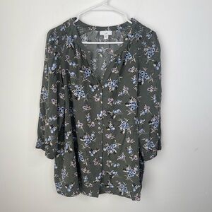 J. Jill women’s Green Floral Button-Up Blouse Size Medium